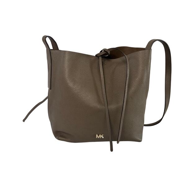 Michael Kors Junie Large Pebbled Leather Messenger Green Taupe Shoulder Bag - Picture 1 of 14